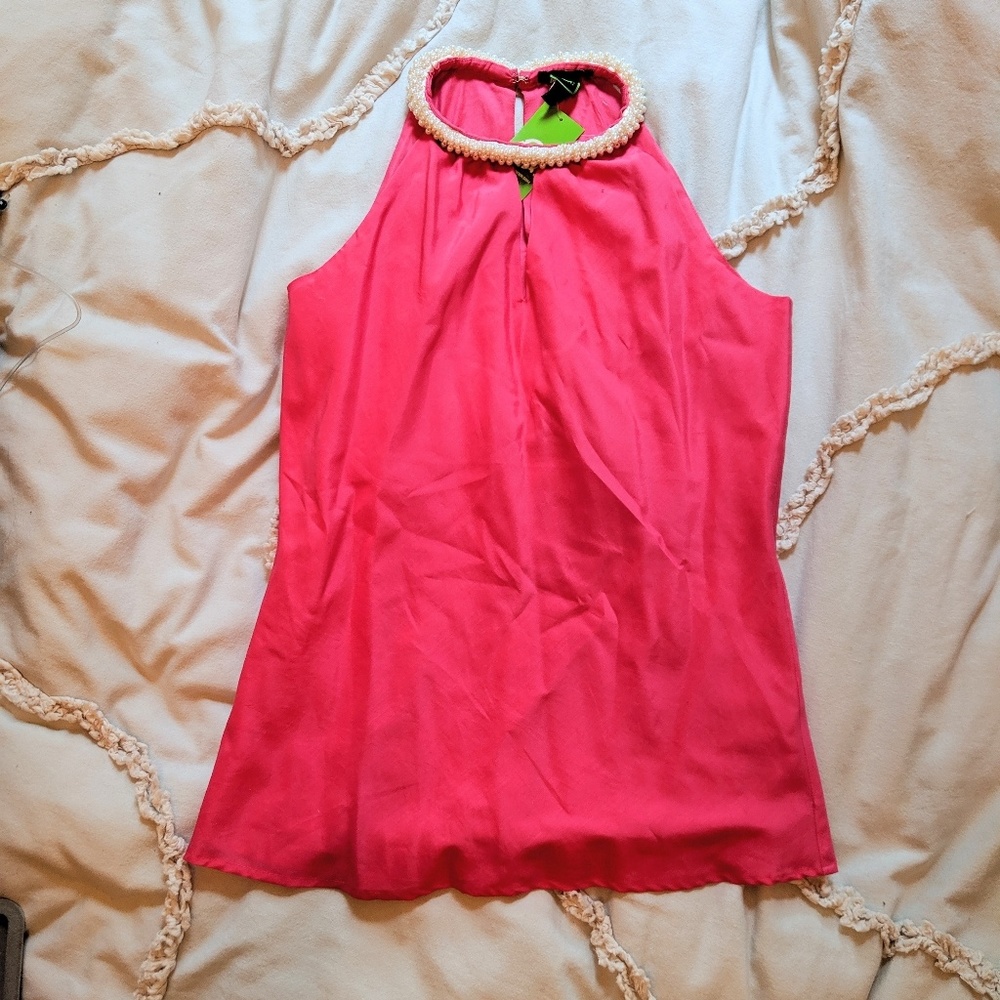 NWT C Wonder cotton silk blouse pink faux pearls